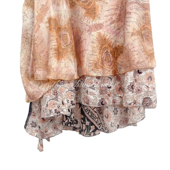 Vintage Iris Impression Silk Floral Printed Wrap Skirt Convertible Side Tie - Picture 7 of 9